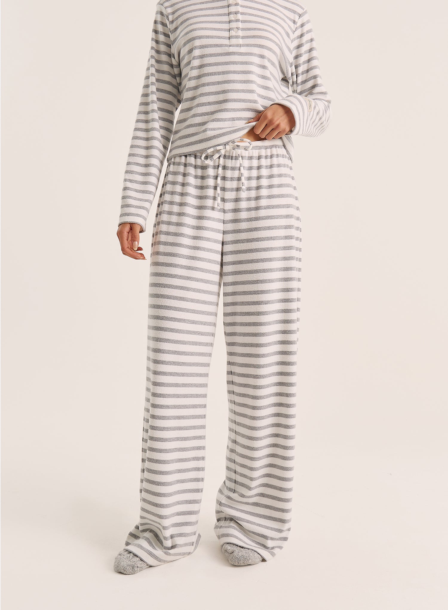Grey Striped Jersey Rib Trousers